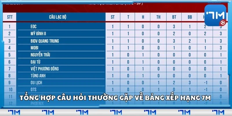 Tổng hợp câu hỏi thường gặp về bảng xếp hạng 7m 